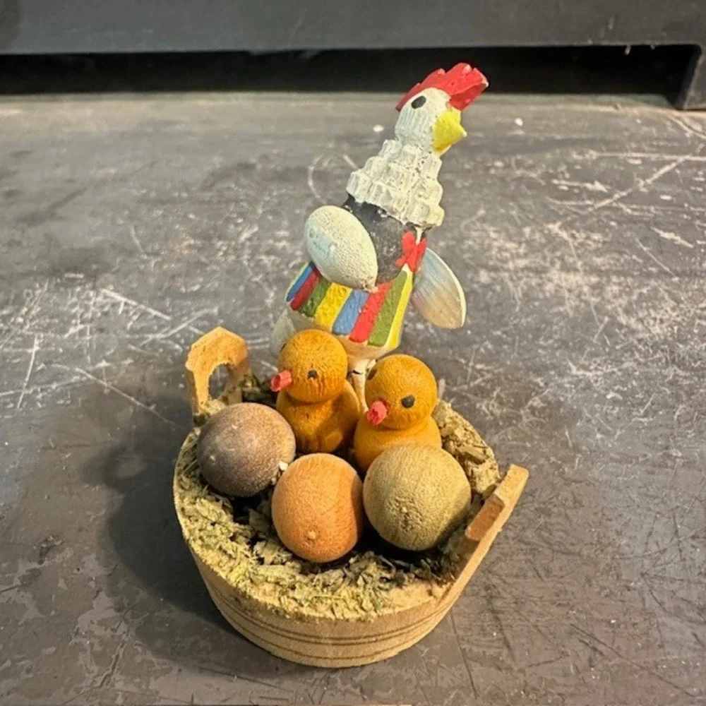 Eclectic Chicken Hen with Chicks‎ in Basket Easter Spring Figurine Decor